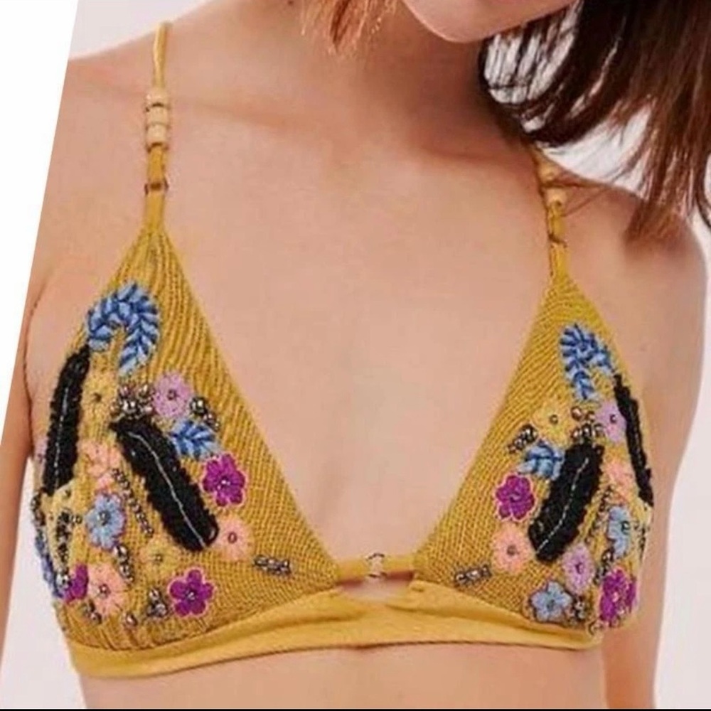 Free People Intimately Calla Embellished Mesh Triangle Bralette XS